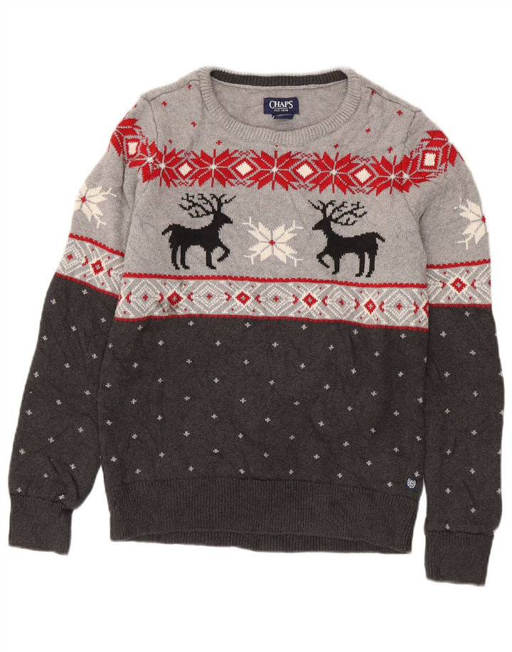 Chaps Uomo Maglione con scollo a barca Maglione piccolo in cotone Fair Isle grigio