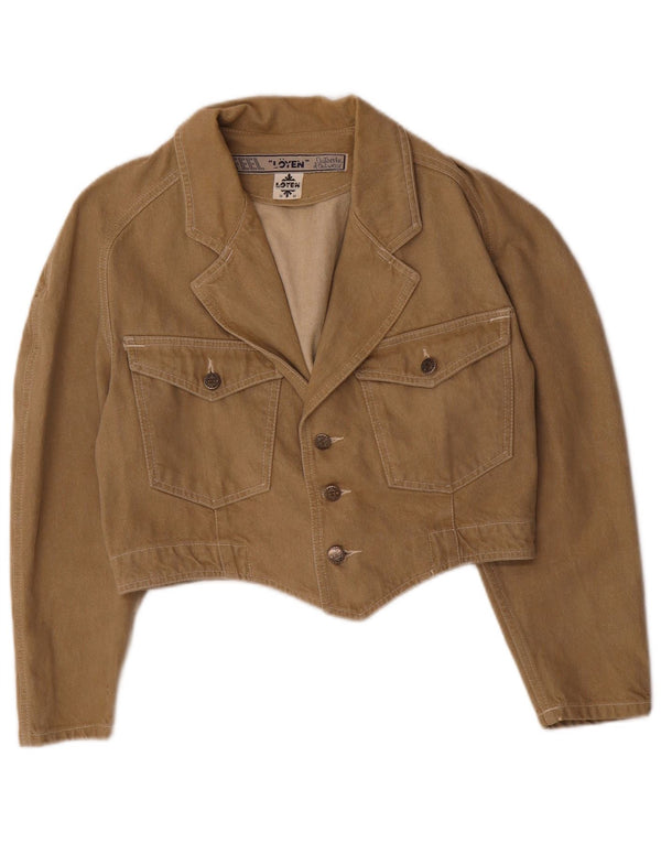 Vintage Womens Crop Denim Jacket UK 14 Medium Brown Cotton