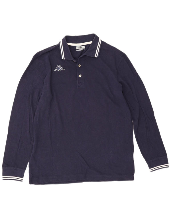 Polo Kappa da uomo a maniche lunghe, taglia grande, in cotone a righe blu navy