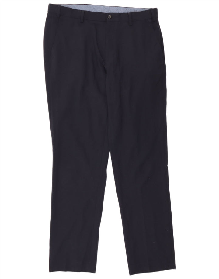Pantaloni chino regolari da uomo Marks & Spencer W36 L33 poliestere blu navy