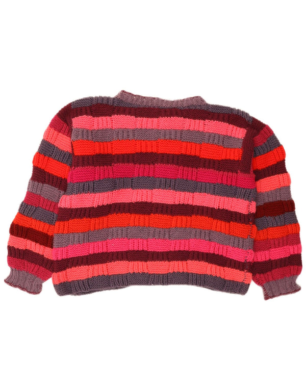 Maglione maglione vintage da donna con collo dolcevita UK 16 grandi strisce multicolori