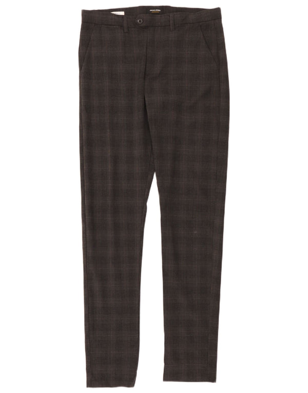 Jack & Jones Mens Marco Slim Chino Trousers W33 L36 Grey Check Polyester