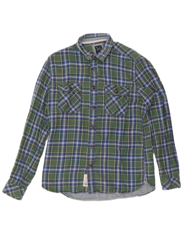 Crew Clothing Camicia da uomo slim fit in flanella, cotone a quadri verdi grandi
