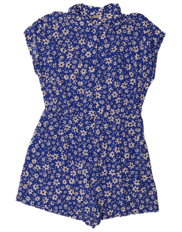 CALVIN KLEIN Womens Playsuit US 12 Large Blue Floral