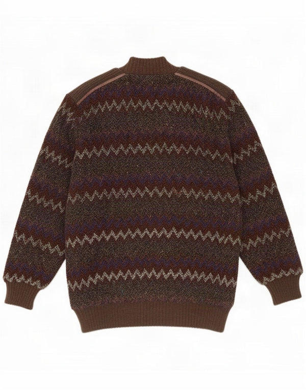 Giubbotto bomber vintage da uomo lavorato a maglia UK 42 XL Marrone Chevron