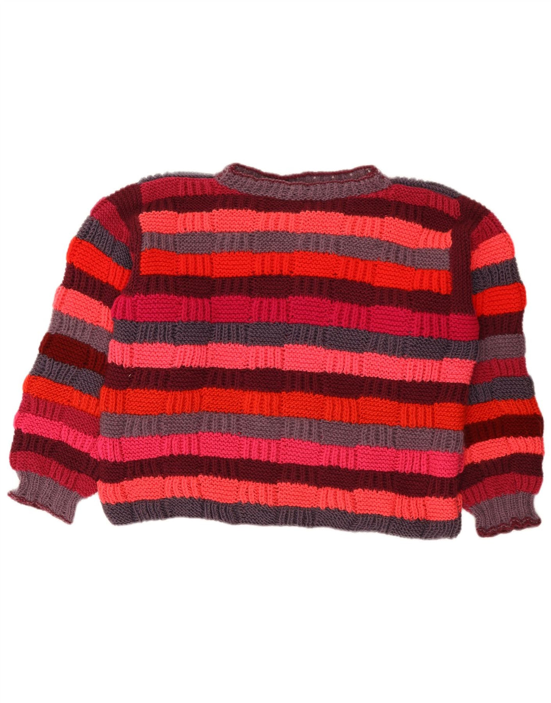 Maglione maglione vintage da donna con collo dolcevita UK 16 grandi strisce multicolori