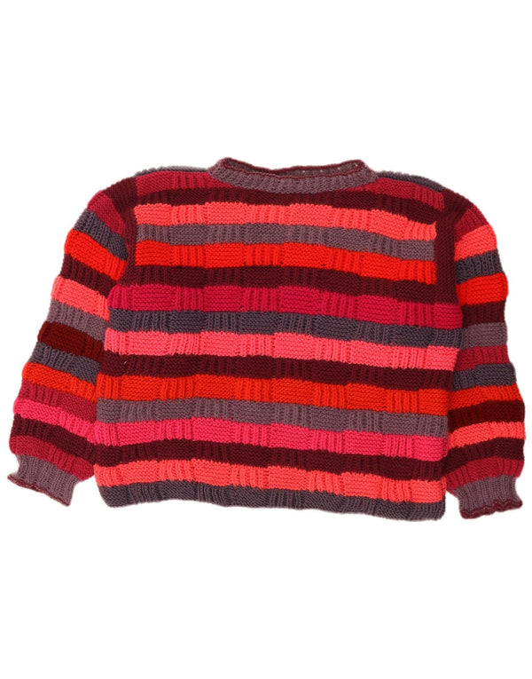 Maglione maglione vintage da donna con collo dolcevita UK 16 grandi strisce multicolori