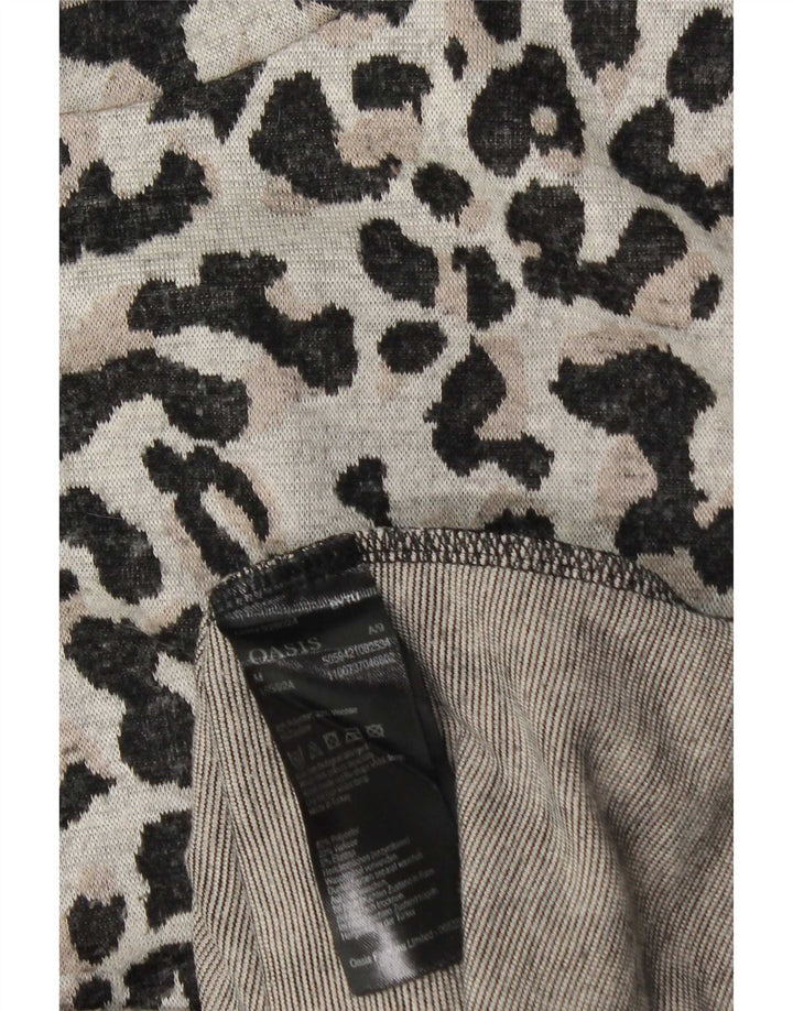 Top da donna a maniche lunghe Oasis UK 14 Poliestere con stampa animalier grigio medio