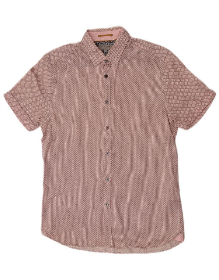 Ted Baker Camicia a maniche corte da uomo Taglia 3 Cotone a rombi/diamante rosa medio