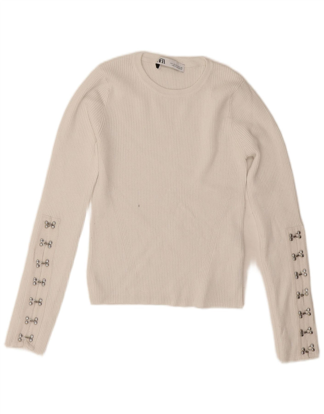 Maglione corto girocollo da donna Zara UK 12 Viscosa bianca media