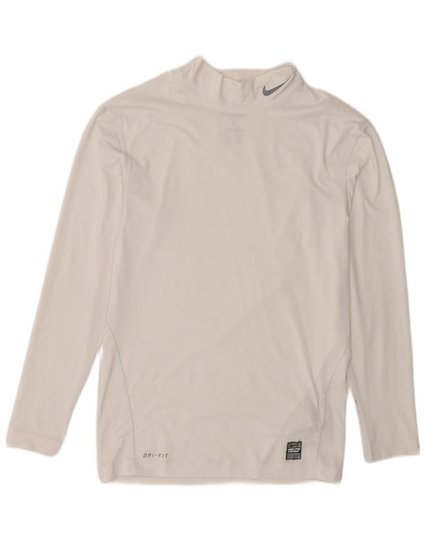 Nike Top a compressione da uomo a maniche lunghe UK 42/44 Large White Poliestere Sports