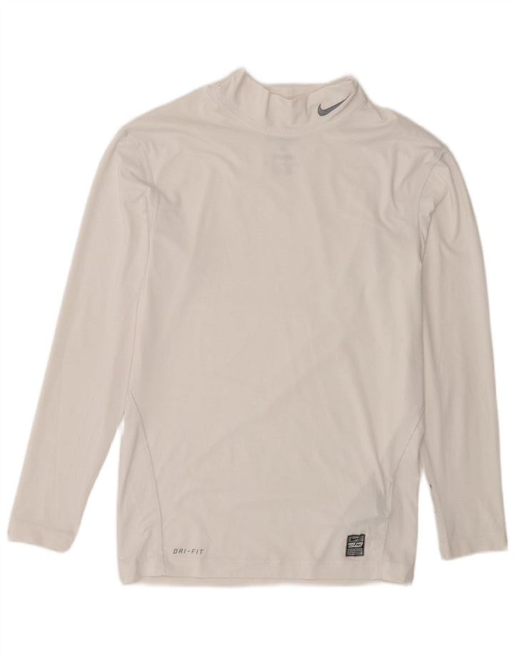 Nike Top a compressione da uomo a maniche lunghe UK 42/44 Large White Poliestere Sports