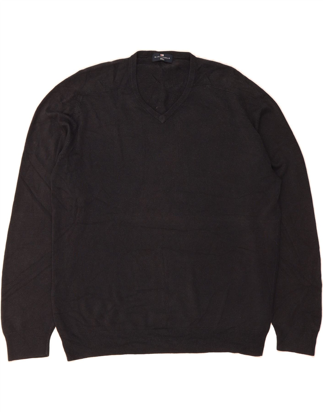 MARKS & SPENCER Mens V-Neck Jumper Sweater XL Navy Blue Acrylic Vintage Marks & Spencer and Second-Hand Marks & Spencer from Messina Hembry 