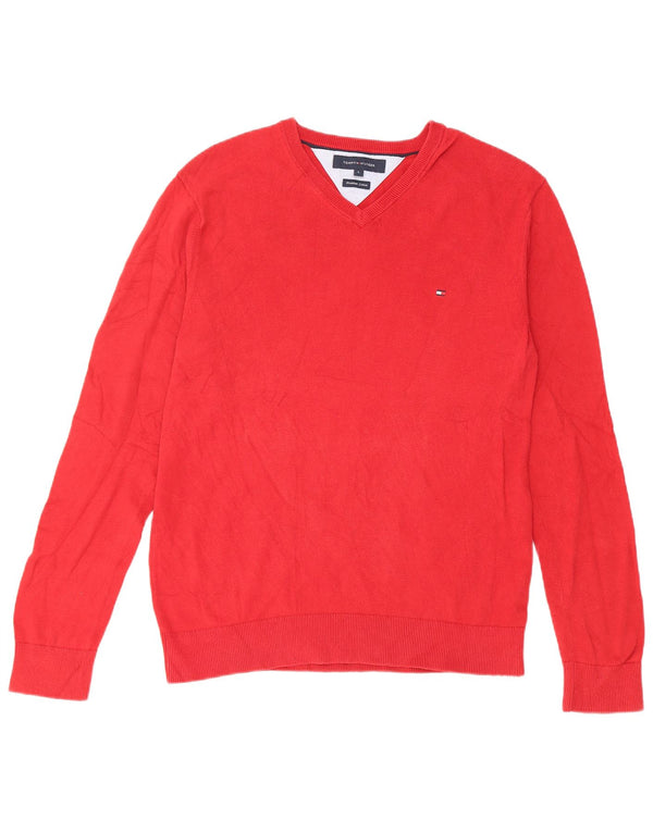 Maglione maglione con scollo a V da uomo Tommy Hilfiger grande cotone rosso