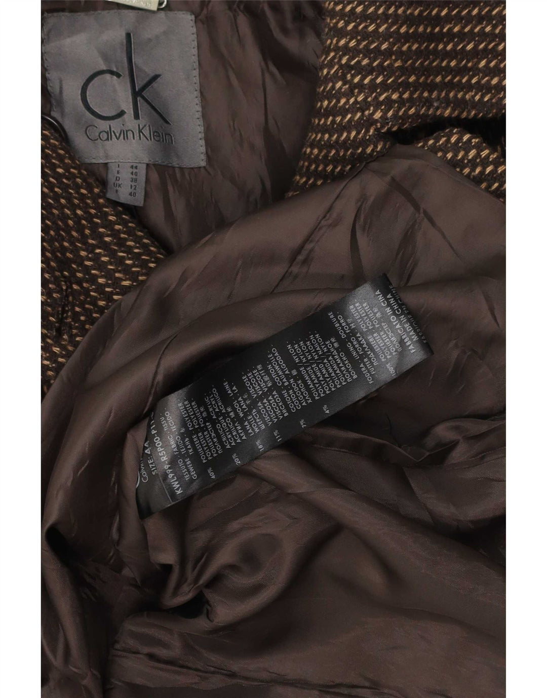 Cappotto doppiopetto da donna Calvin Klein UK 12 Poliestere marrone medio