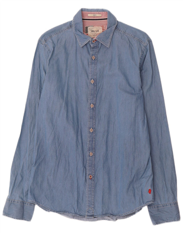 Camicia di jeans da uomo Marlboro Classics grande in cotone blu