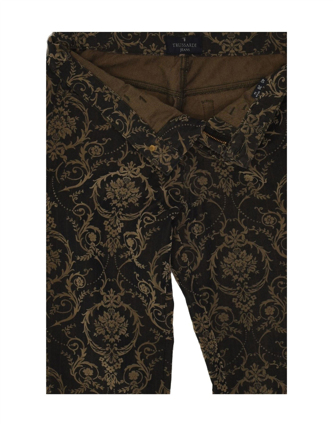 TRUSSARDI Womens Slim Casual Trousers W28 L24  Black Floral | Vintage Trussardi | Thrift | Second-Hand Trussardi | Used Clothing | Messina Hembry 