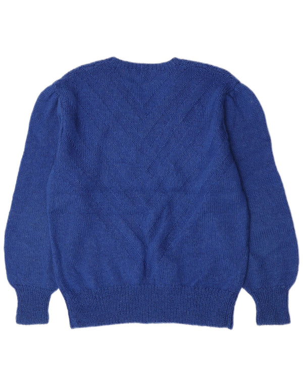 Maglione maglione vintage da donna con scollo a V UK 14 Grande Chevron blu classico