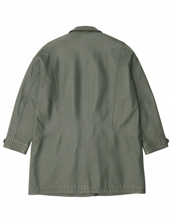 VINTAGE Womens Oversized Leather Coat IT 48 XL Green Leather