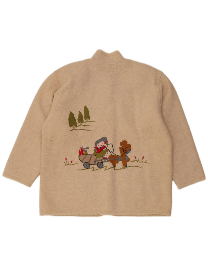 Giacca blazer a 5 bottoni con grafica da donna VINTAGE UK 14 grande beige