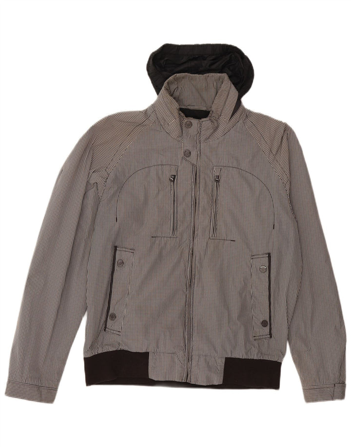 Giubbotto bomber con cappuccio da uomo Hugo Boss EU 50 grande poliestere a quadretti nero