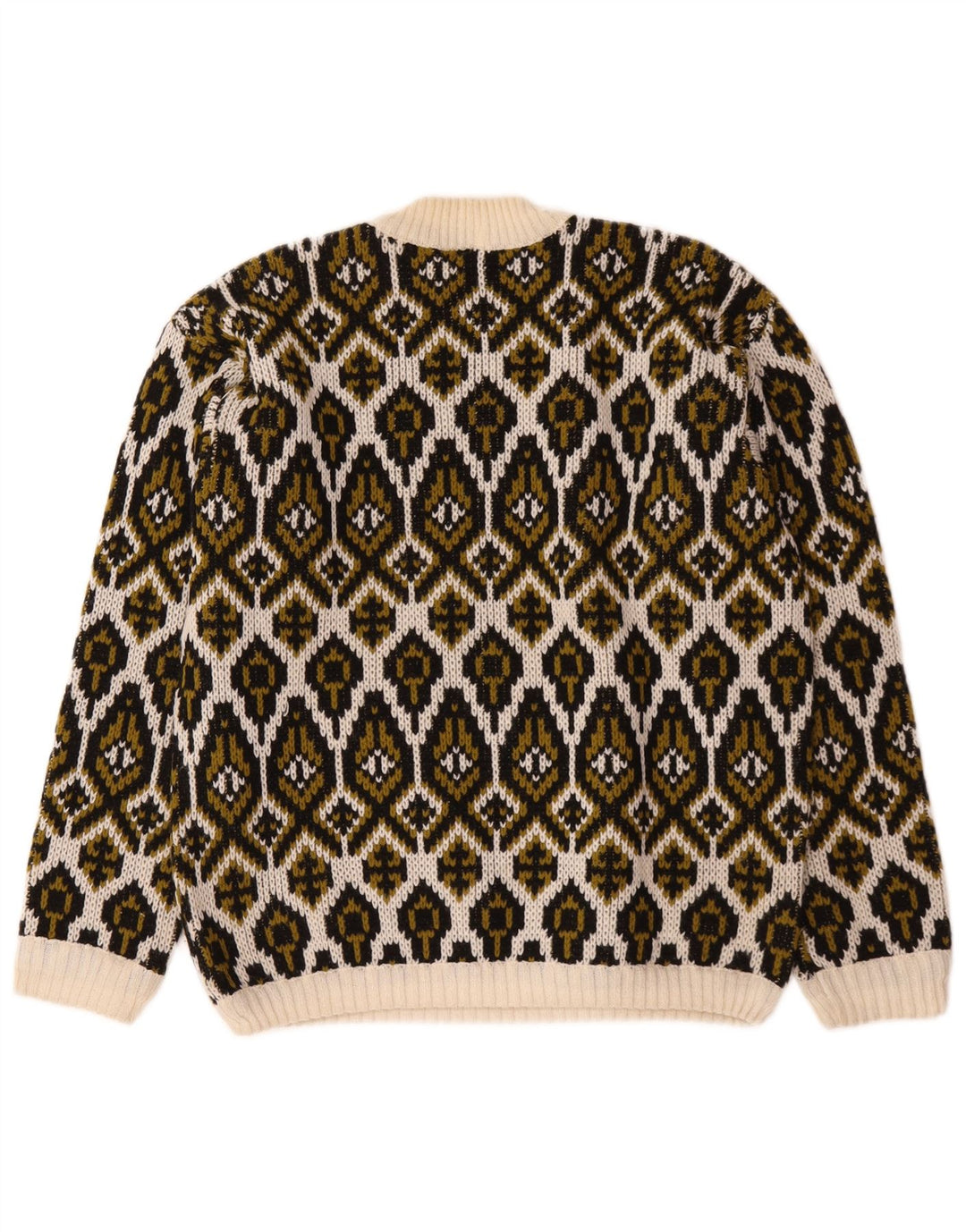 Maglione da donna vintage con collo dolcevita, medio, bianco sporco, Fair Isle