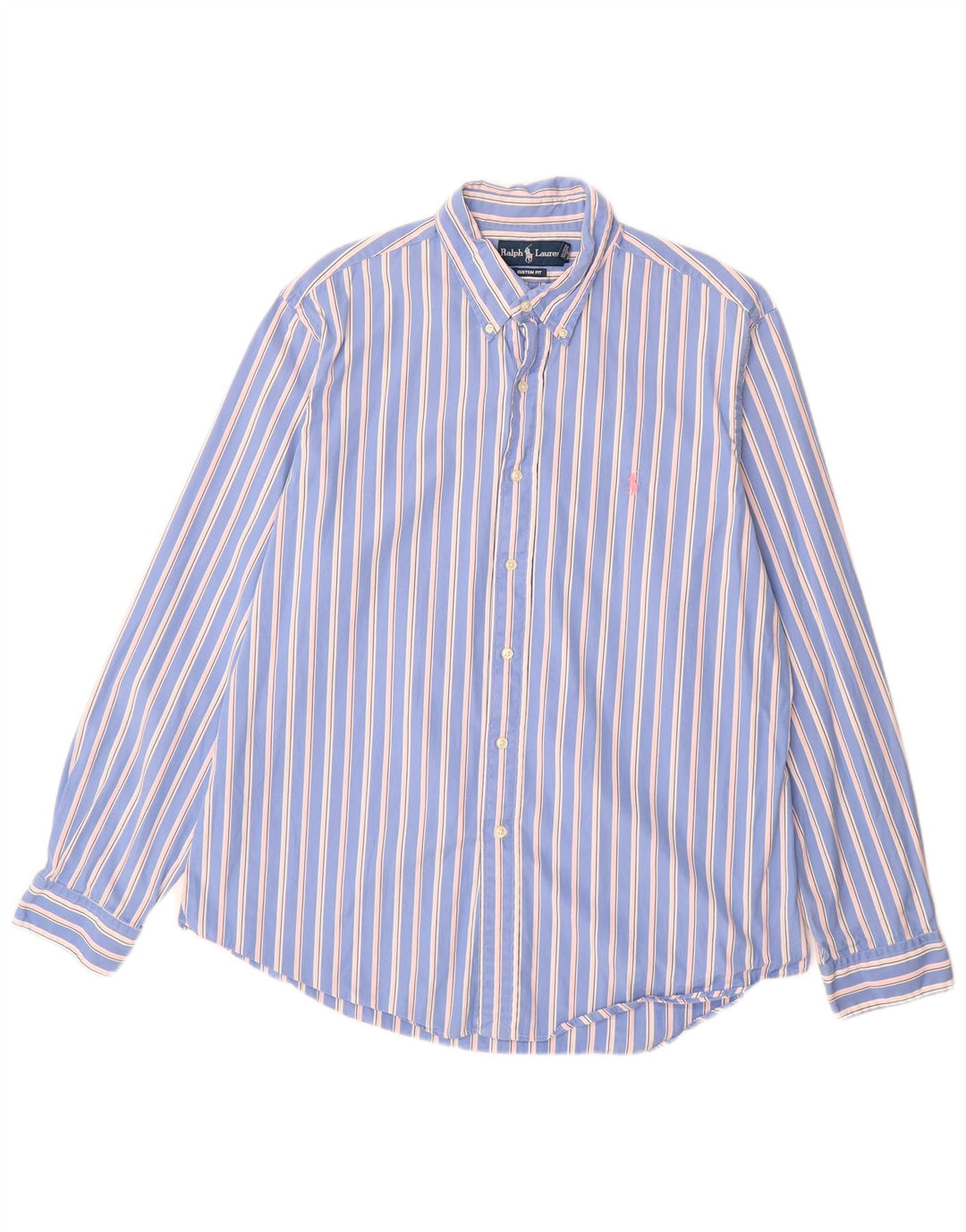 RALPH LAUREN Camicia da uomo su misura taglia 17 XL cotone a righe blu