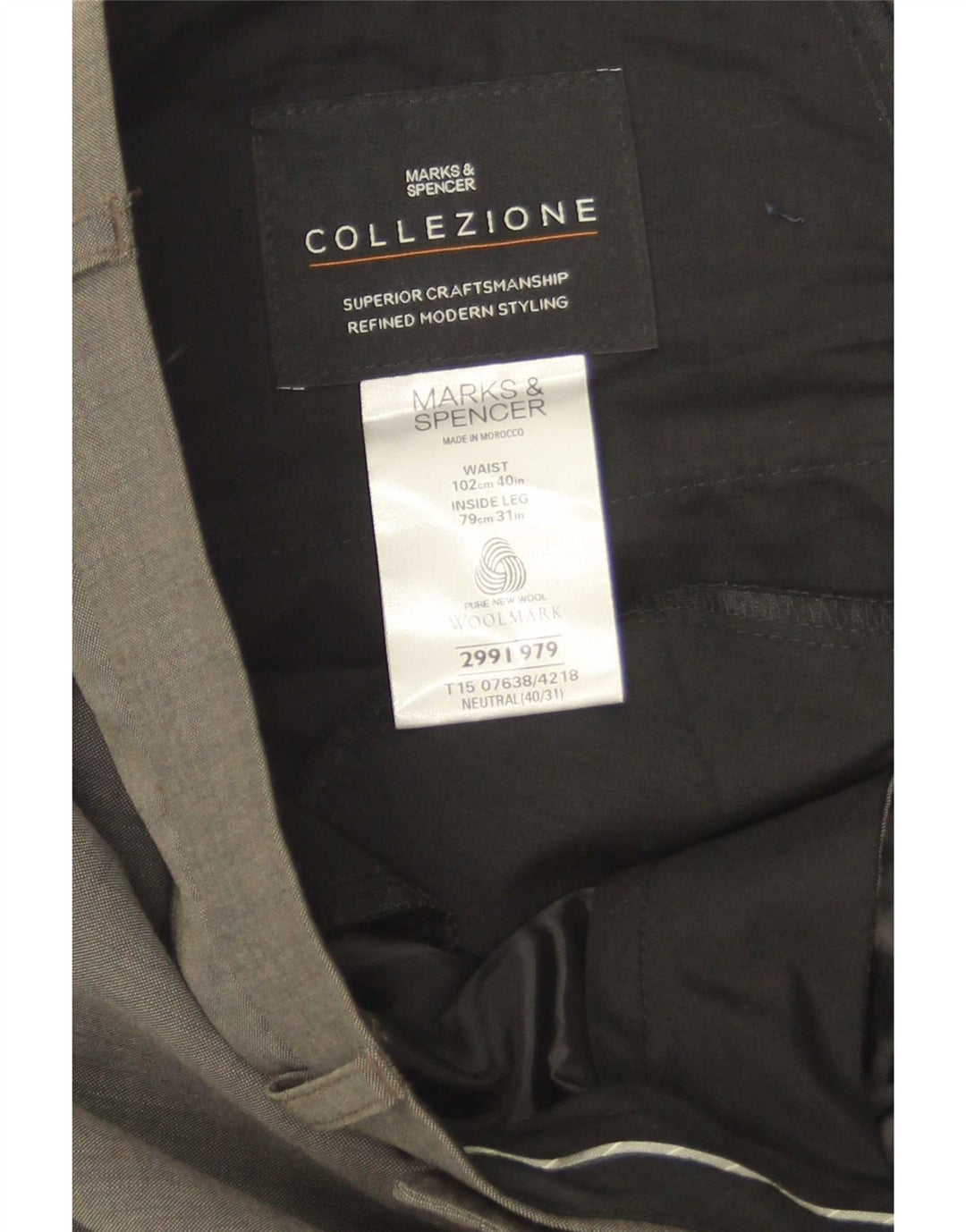 Pantaloni da abito dritti da uomo Marks & Spencer W40 L30 lana verde