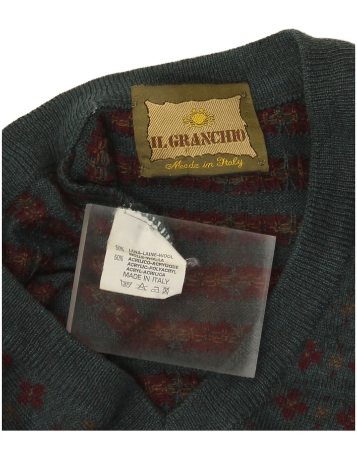 Maglione da uomo con scollo a V Il Granchio Lana Fair Isle verde medio