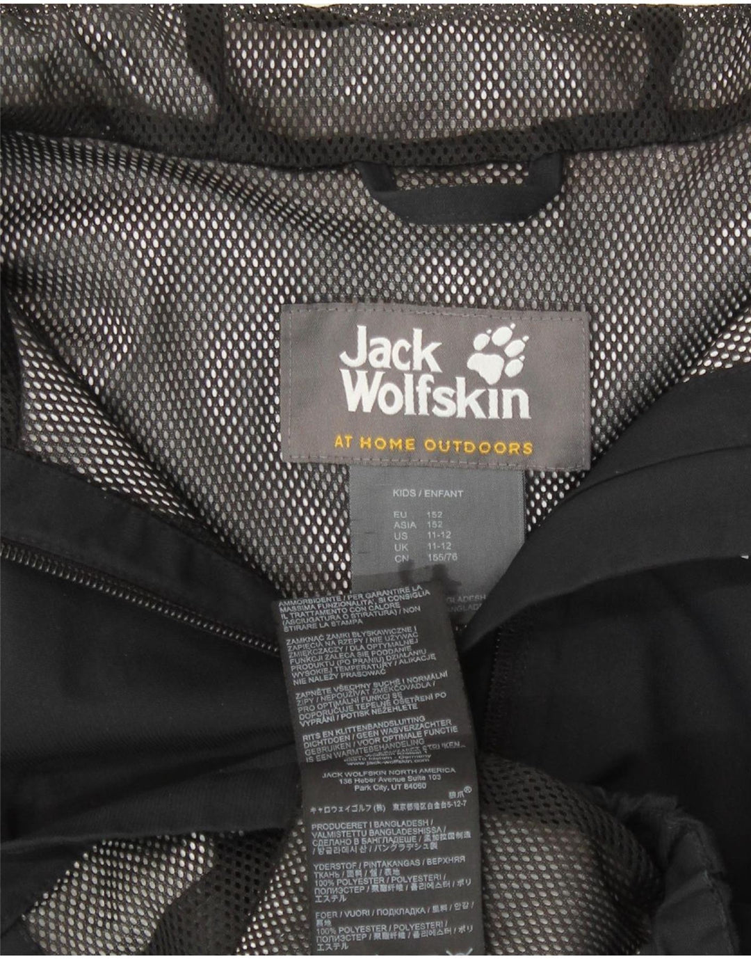 Giacca antipioggia con cappuccio grafica Jack Wolfskin per ragazzi 11-12 anni in poliestere nero