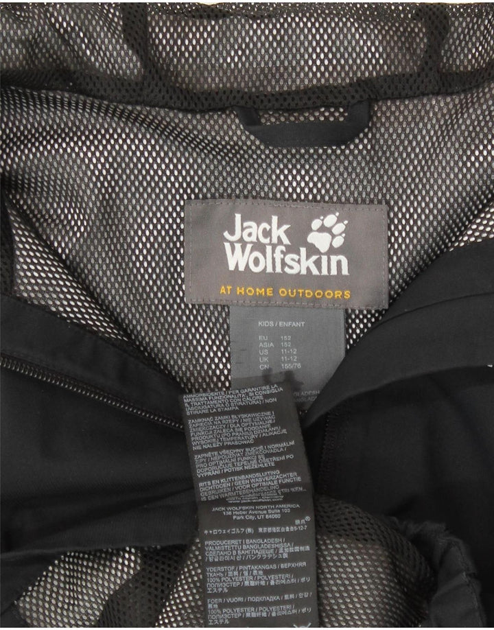 Giacca antipioggia con cappuccio grafica Jack Wolfskin per ragazzi 11-12 anni in poliestere nero