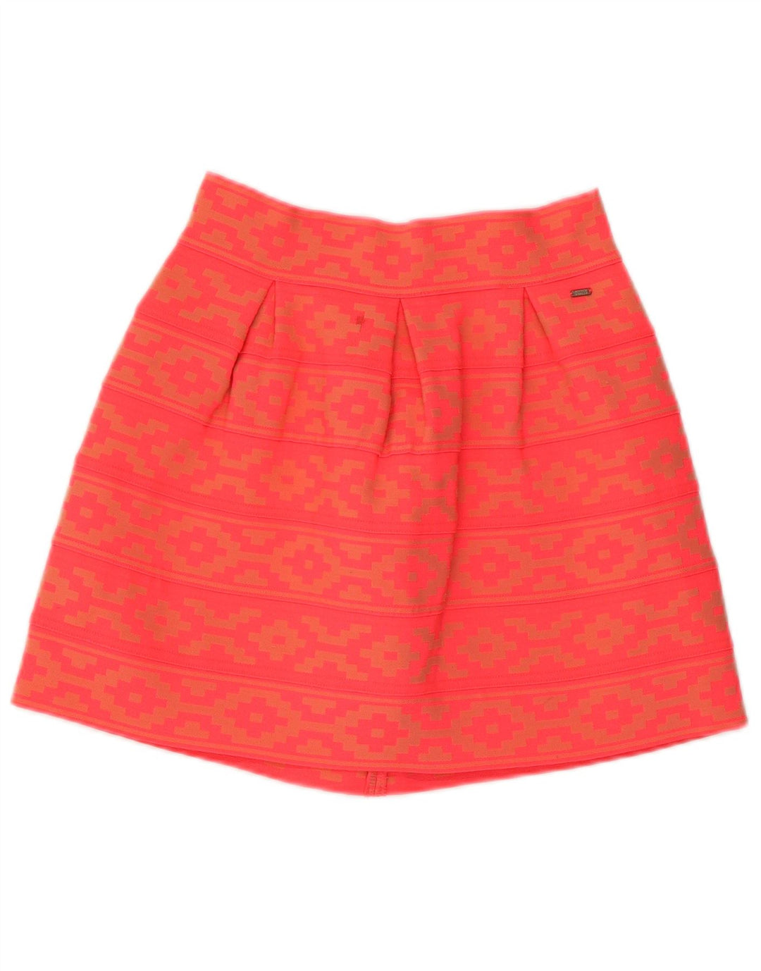 Gonna a trapezio da donna vintage UK 14 media W28 poliestere geometrico arancione