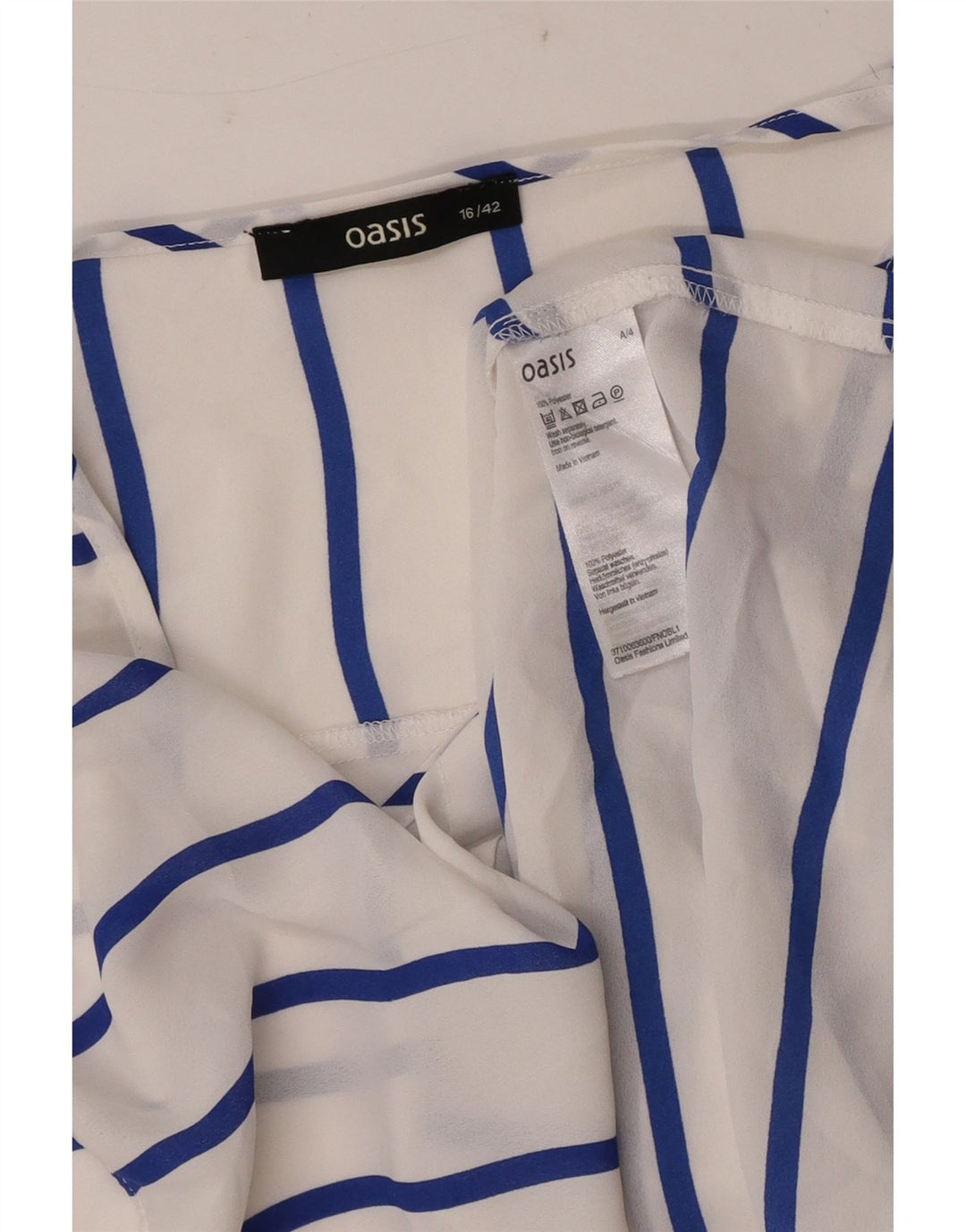 Oasis Camicetta da donna senza maniche con allacciatura sul davanti UK 16 Large White Striped