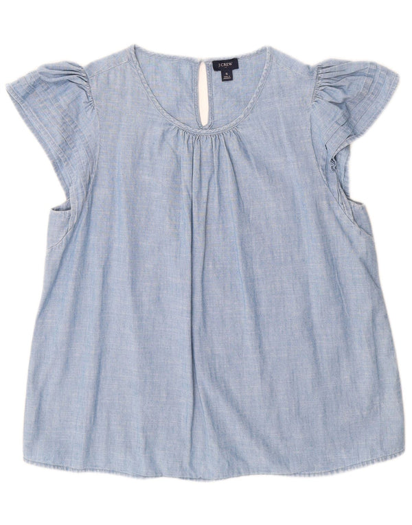 J. CREW Womens Blouse Top UK 10 Small Blue Cotton