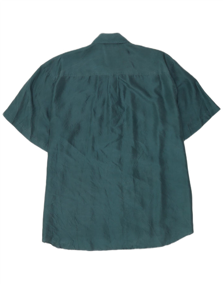 Camicia vintage da uomo a maniche corte grande in seta verde