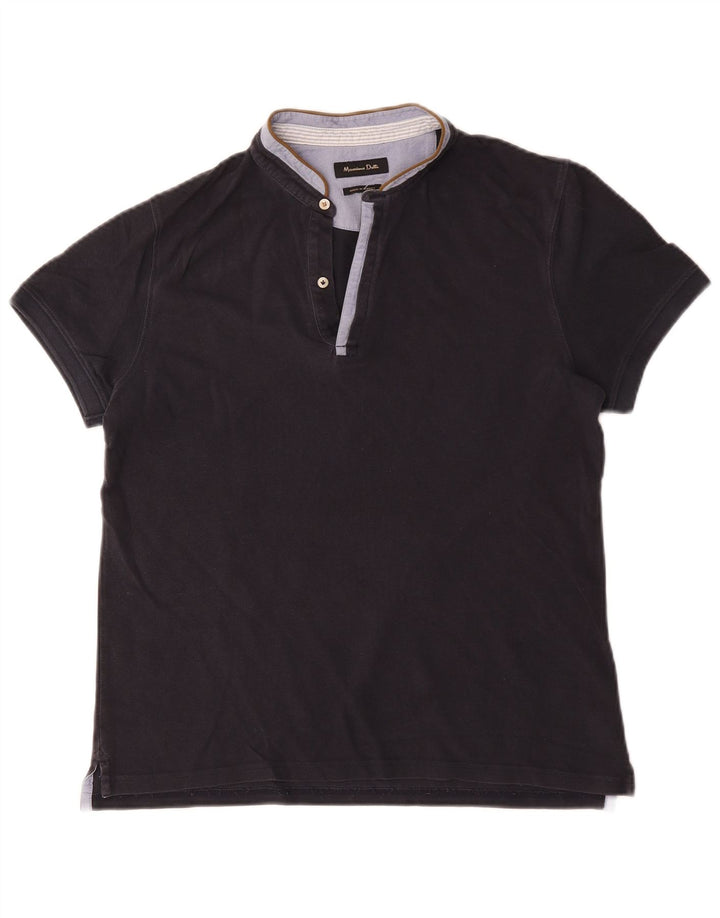 Polo da uomo Massimo Dutti in cotone color block medio blu navy