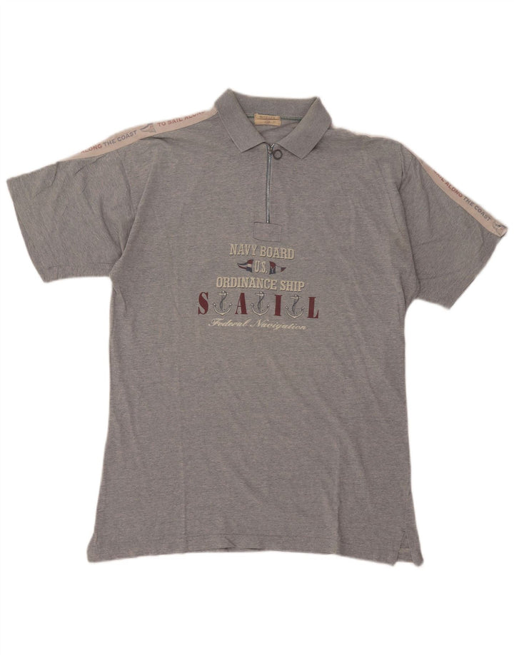 Polo grafica da uomo Mc Crae XL in cotone grigio