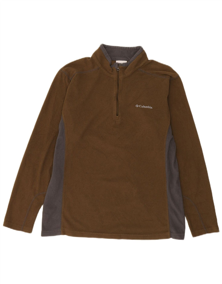 COLUMBIA Maglione in pile da uomo con zip e collo, grande, in poliestere color block marrone