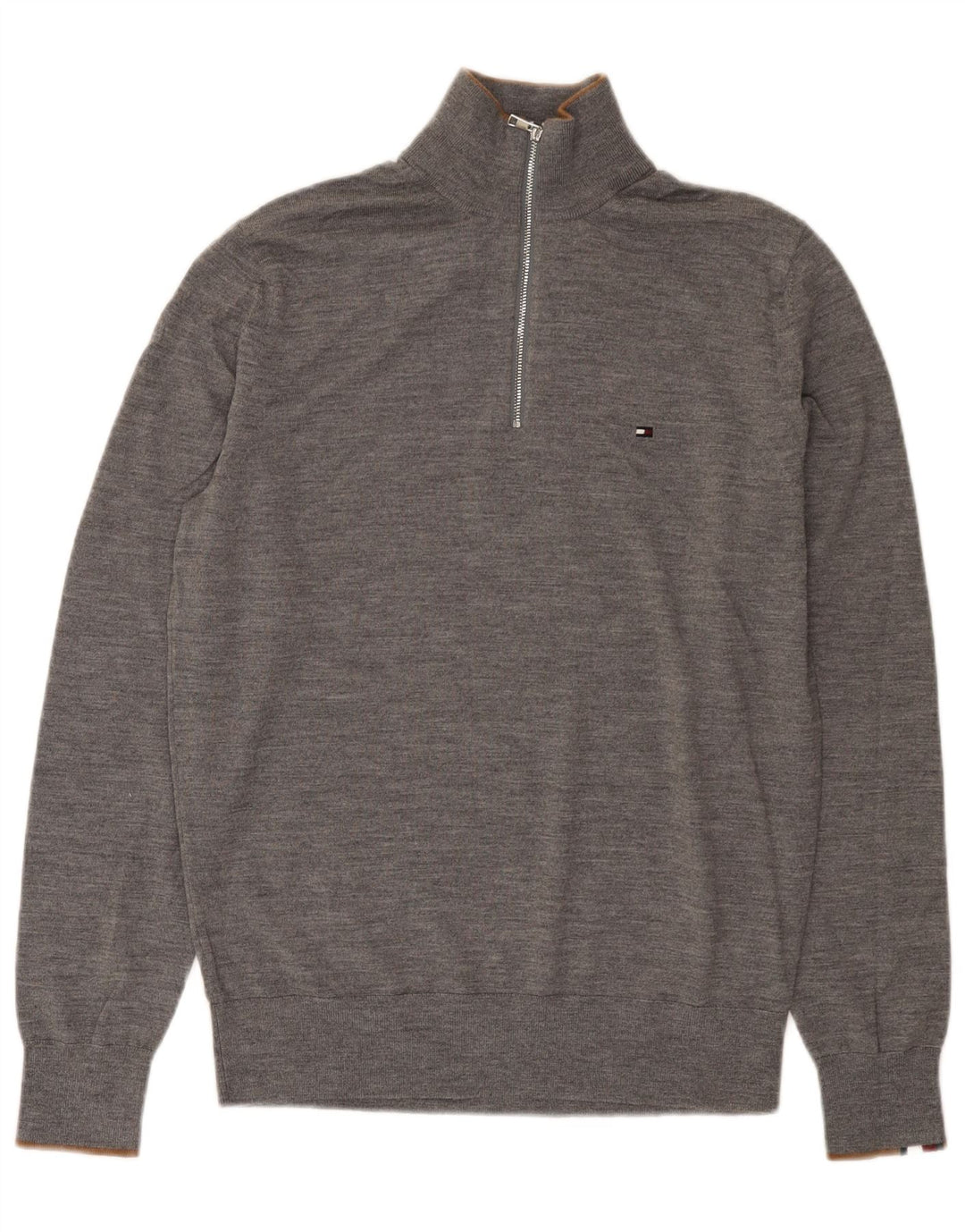 Tommy Hilfiger Maglione da uomo con zip e collo in lana merino grigio medio