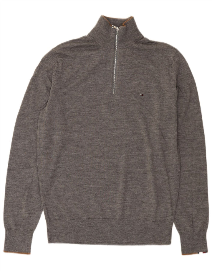 Tommy Hilfiger Maglione da uomo con zip e collo in lana merino grigio medio