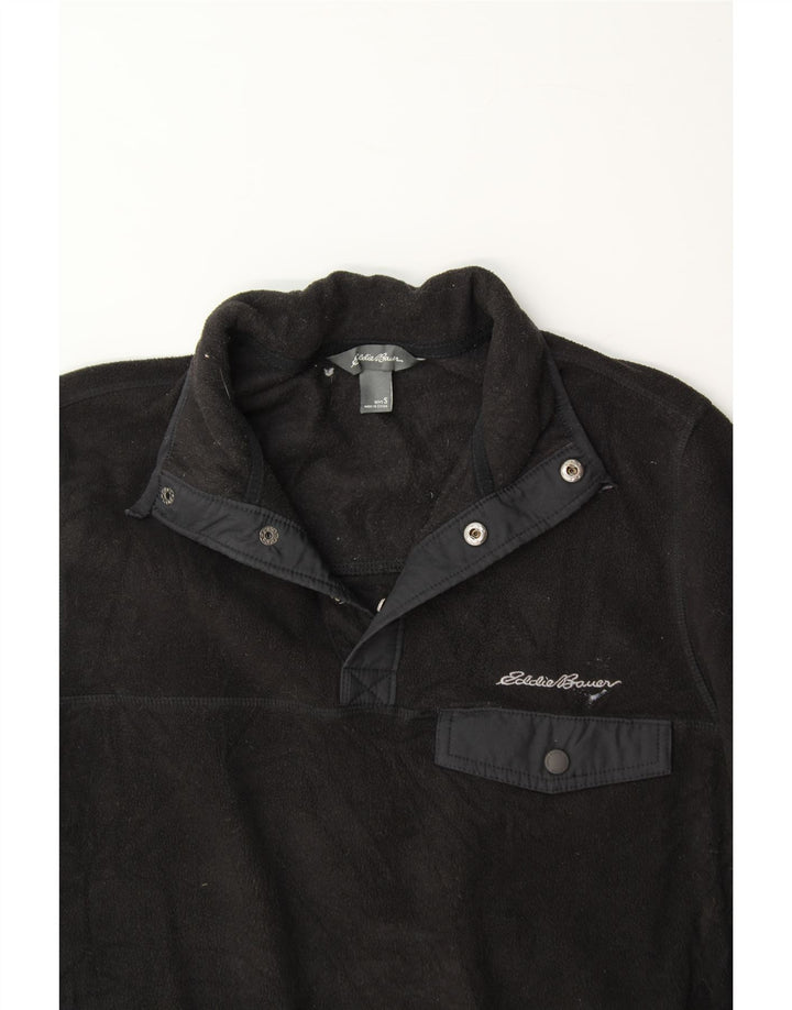 EDDIE BAUER Mens Button Neck Fleece Jumper Small Black Polyester Vintage Eddie Bauer and Second-Hand Eddie Bauer from Messina Hembry 