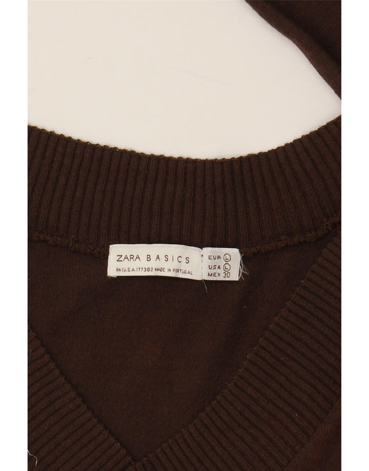 Top Zara da donna a maniche lunghe UK 14 Large in viscosa marrone