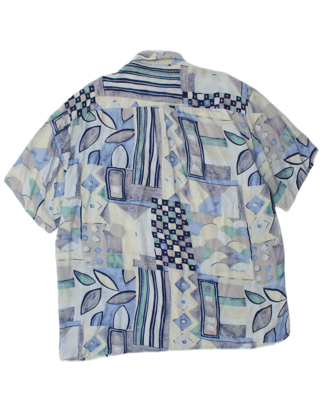 Camicia a maniche corte da uomo Boston Large in viscosa geometrica blu