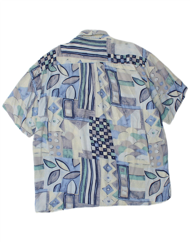 Camicia a maniche corte da uomo Boston Large in viscosa geometrica blu