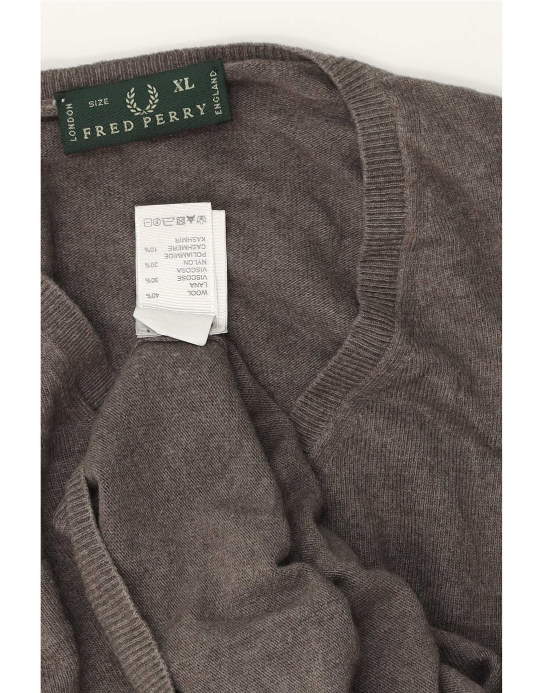 Maglione maglione con scollo a V da uomo Fred Perry XL in lana grigia