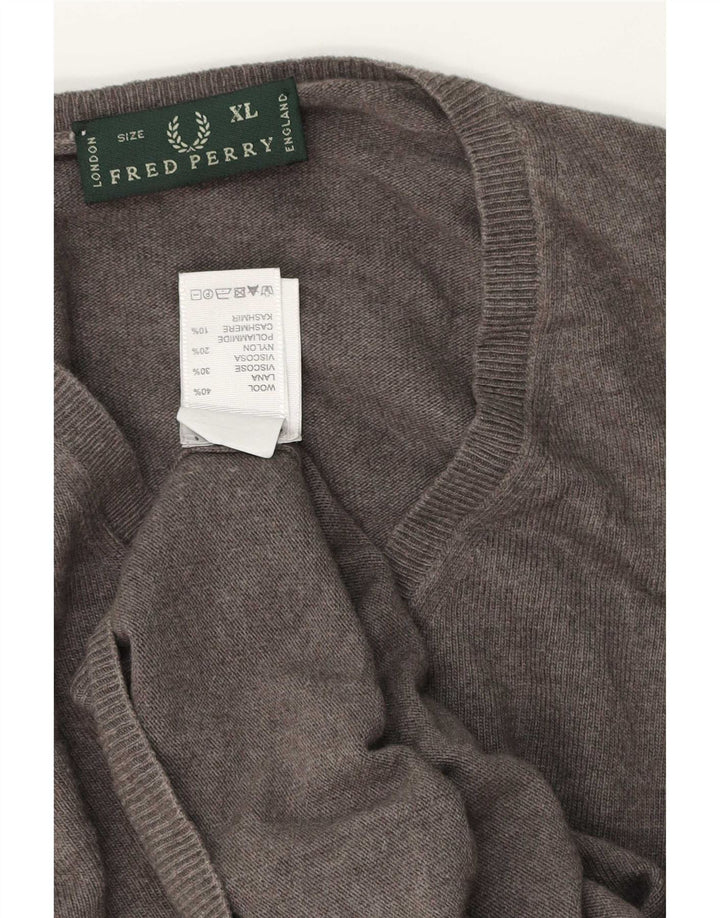 Maglione maglione con scollo a V da uomo Fred Perry XL in lana grigia