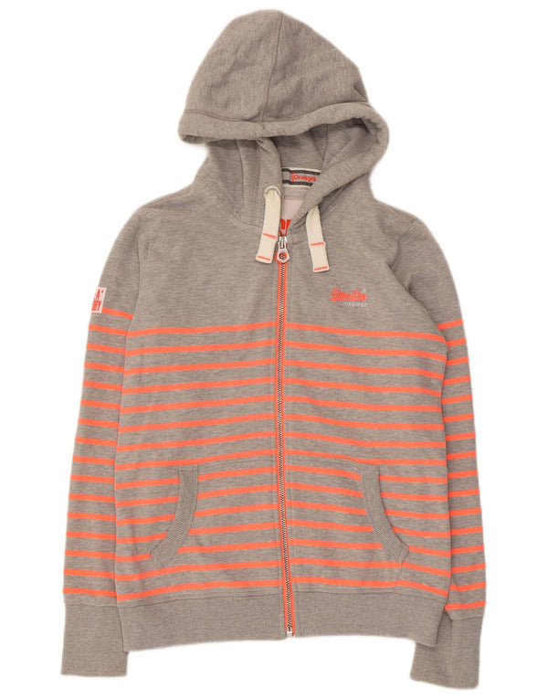 Maglione con cappuccio e zip da donna Superdry UK 14 cotone a righe grandi grigie