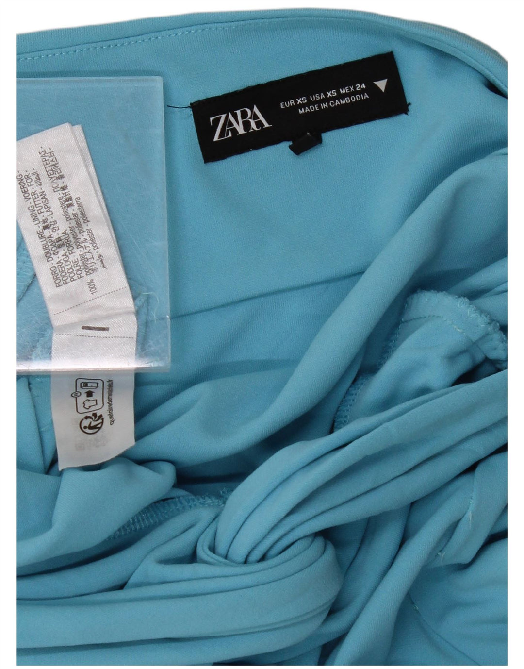 ZARA Womens High Waist Midi Skirt XS W24  Blue Polyester