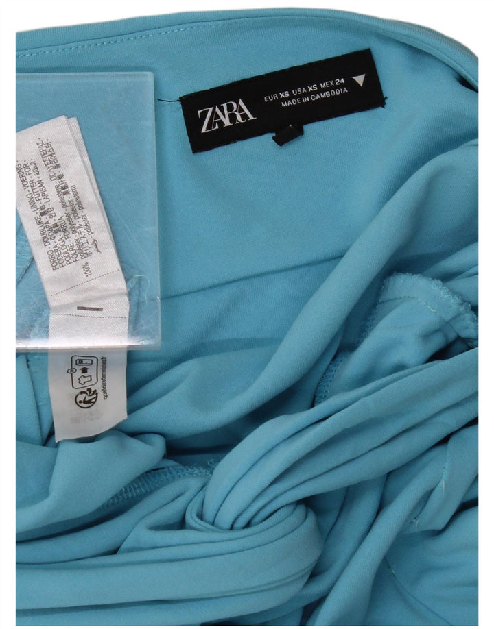 ZARA Womens High Waist Midi Skirt XS W24  Blue Polyester