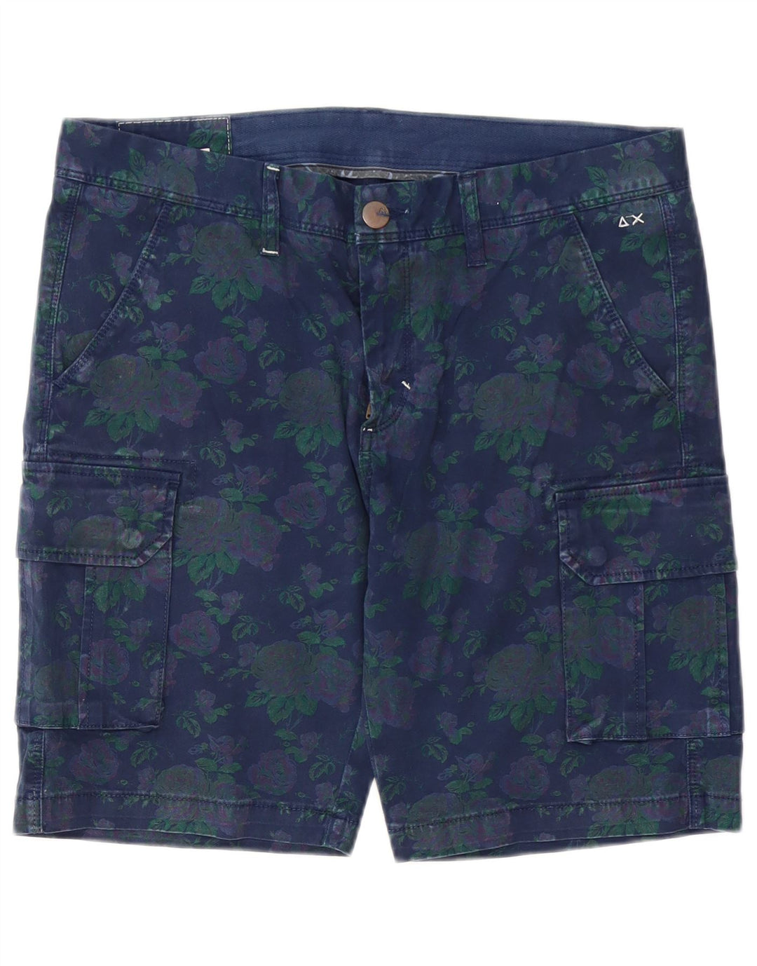 Pantaloncini cargo da uomo Sun68 W34 grande cotone floreale blu navy